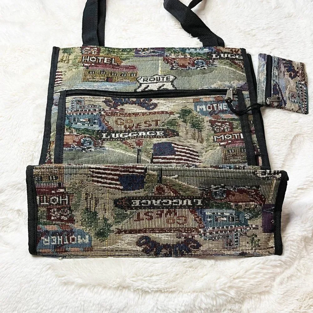 Vintage Pioneer Express Route‎ 66 Tapestry Canvas Tote NWOT